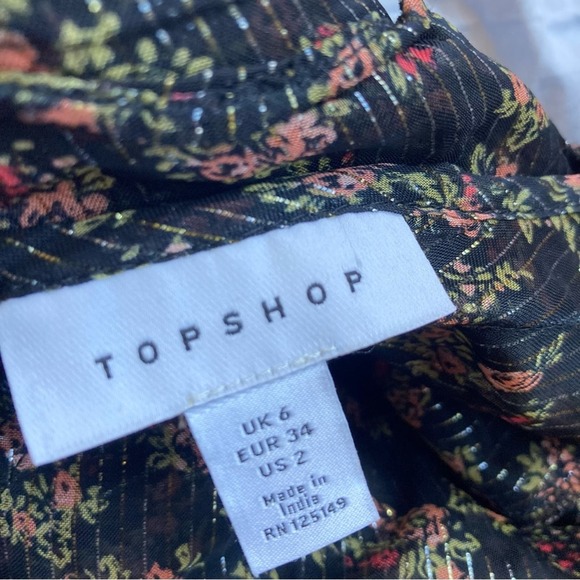 Topshop Tiered Ruffle Floral Button Front Blouse Size 2 - Picture 4 of 9